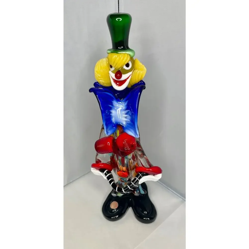 Venetian Murano Hand Blown Art Glass Circus Clown Figurine Sculpture, Italy